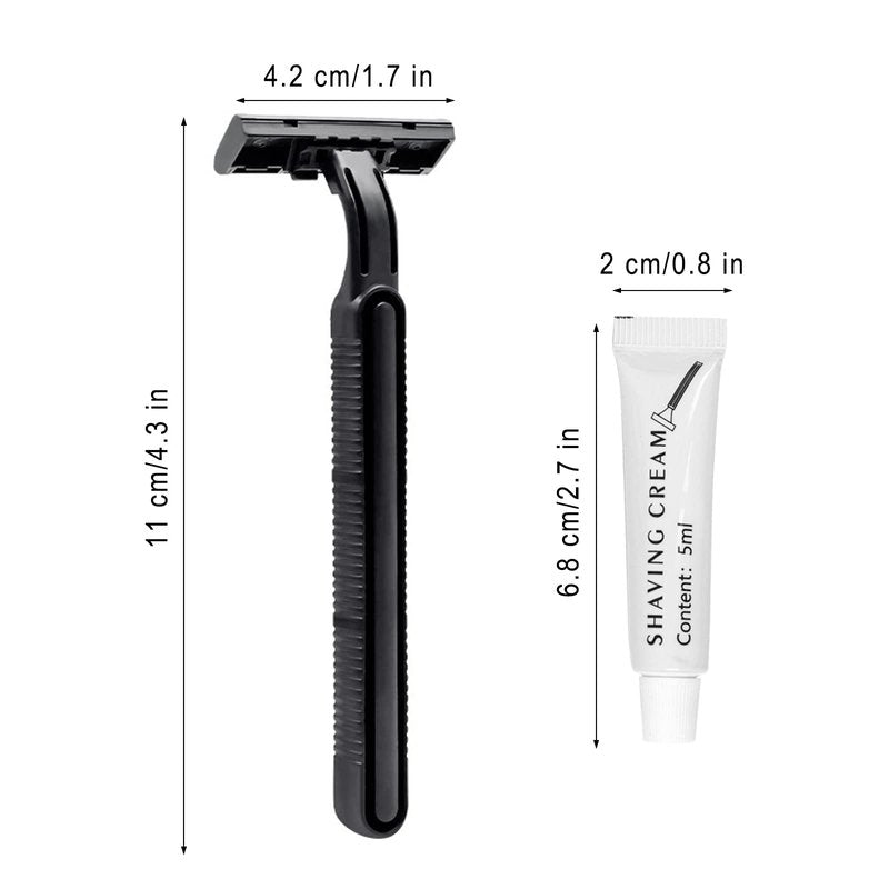 Disposable Razors in Bulk, Bulk Razors with Knife Cap, Black, Individually Packaged Disposable Razors Bulk with Shaving Cream for Hotels, Nursing Homes, Shelters, Homeless, Charities (pack-100)