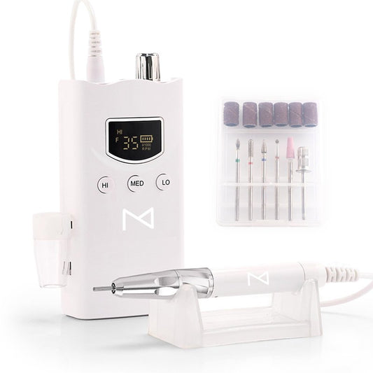 M GEM Brushless Nail Drill 35K RPM | Professional Cordless Efile Machine | Rechargeable Electric Nail File with Bits | Portable Quiet Low Vibration Tool for Acrylic, Gel, Natural Nails (White)