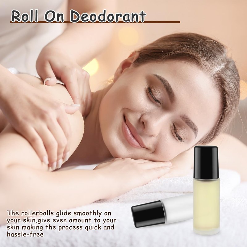 DMuuuDM Large Glass Roll On Bottles,Empty Glass Deodorant Roller Bottles With Large Plastic Roller Ball for Essential Oil,Deodorant,Castor Oil,Body Oil-Dispense Containers for Pains (Clear, 1oz/30ml)