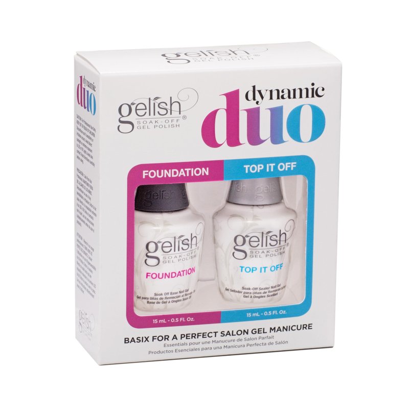 Gelish Dynamic Duo - Foundation Base & Top It Off Sealer Gel Set, Long-lasting, High-Shine Finish for Gel Manicures, Cures Fast in LED/UV Light, No Chips, Soak-Off, 15mL Each.
