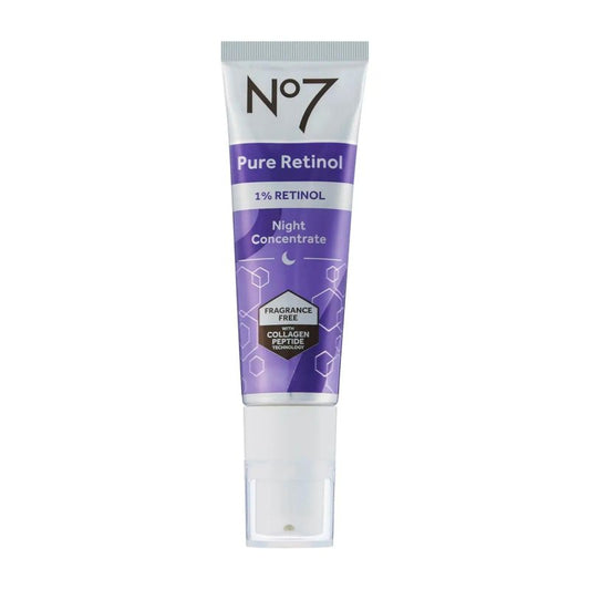 No7 Pure Retinol 1% Night Concentrate - Anti Wrinkle Retinol Serum with Collagen Peptides & Niacinamide for Younger Looking Skin - Firming Face Serum for Fine Lines & Wrinkles (30ml)