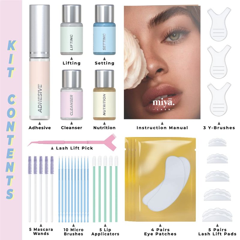 Keratin Lash Lift Kit | Eyelash Perm Kit | Semi-Permanent LVL Curling & Lifting Eyelashes | Lasts Up to 6 Weeks | Includes All Tools | Home & Salon Use | Vegan Eyelash Lift Kit | Miya Lash