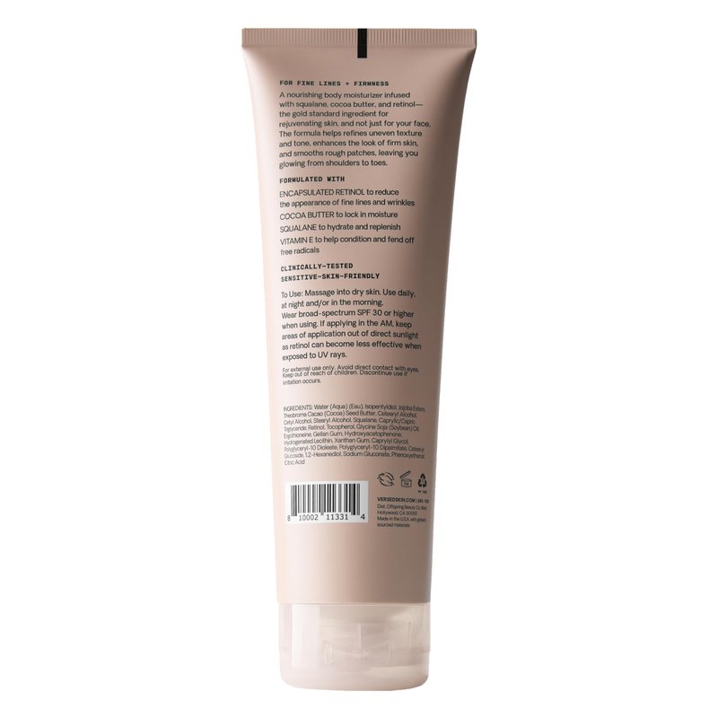 Versed Press Restart Retinol Body Lotion - Cocoa Butter + Squalane Moisturizer for Dry Skin - Firming Body Retinol to Smooth Texture & Brighten Skin - Body Breakout Treatment (8 Fl Oz (Pack of 1))