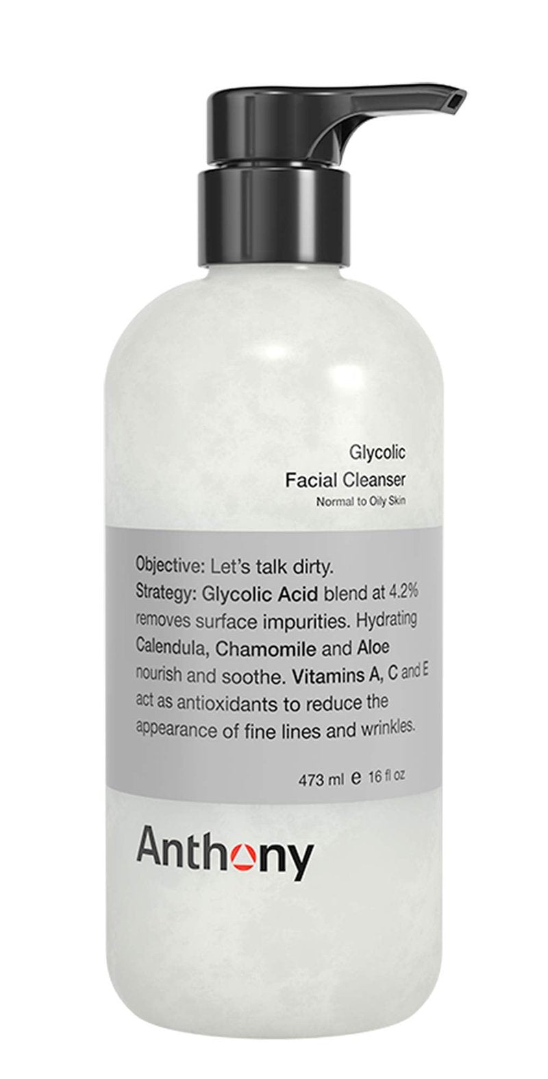 Anthony Glycolic Facial Cleanser for Men, Daily Exfoliating & Hydrating Face Wash, Shave Prep, Non-Foaming, Deep Cleansing, Gentle on Sensitive Skin, Removes Dirt & Oil, Smooths Texture, 16 Fl Oz