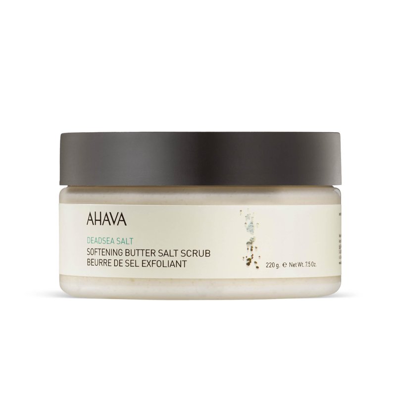 AHAVA Dead Sea Salt Softening Butter Salt Scrub - Rich, Buttery Body Scrub for Smooth, Radiant Skin, Energizes Sensation for Body & Mind, with exclusive Osmoter, Jojoba & Coconut Oil, 7.5 Fl.Oz