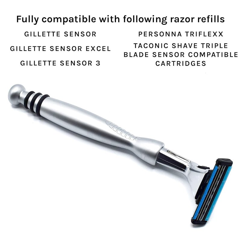 Taconic Shave, Gillette Sensor & Sensor Excel Compatible Heavyweight Triple Blade Pivot Head Razor, Includes 1 Preloaded Blade - Delivers a Smooth, Close & Comfortable Shave