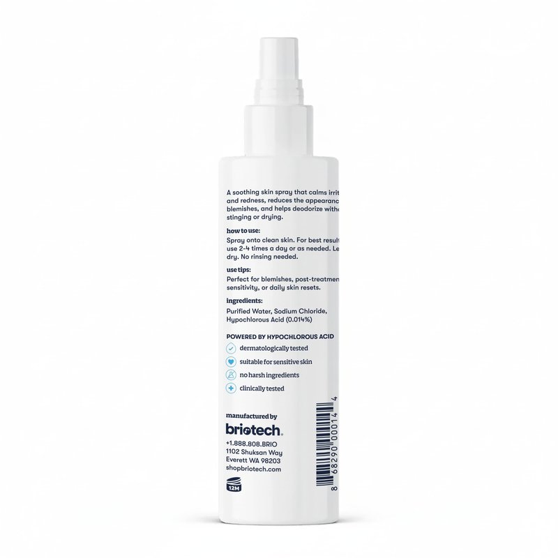 BRIOTECH Topical Skin Spray, Hypochlorous Acid Spray for Sensitive Skin, HOCl Facial Mist, Full Body Support Against Irritation, Calm Redness, Soothe Foot & Scalp, 8.5 oz (2 Pack)