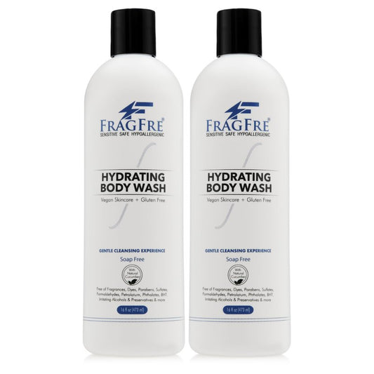 FRAGFRE Sensitive Body Wash 16 oz (2-Pack Gift Set) - Paraben Free Sulfate Free Body Cleanser - Hypoallergenic for Delicate and Flaky Skins - No Added Fragrance - Cucumber for Hydration - Vegan GF/CF