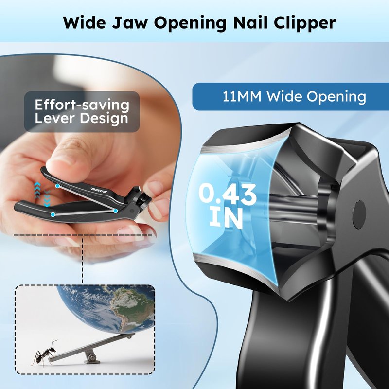Toenail Clippers for Seniors, Angled Head Large Toe Nail Clippers for Thick Toenails, Wide Jaw Eagle Beak Clippers for Ingrown Nails, Anti-Splash Cutter with Curved Blade, Cuticle Clippers