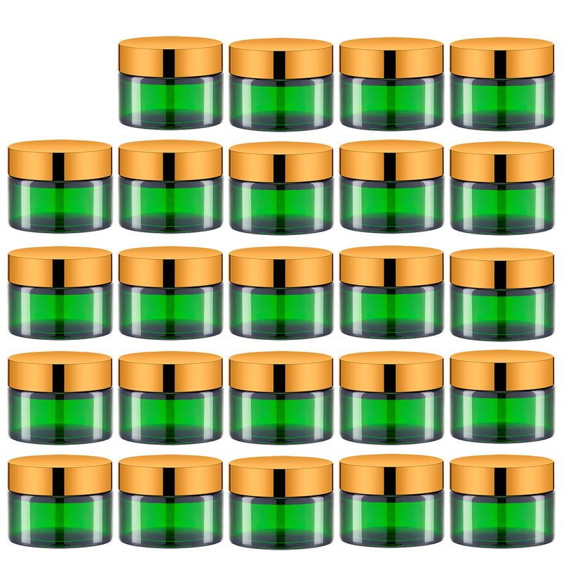 Lil Ray 1 oz Round Green Glass Jar with Inner Liners and Gold Lid (24pcs)