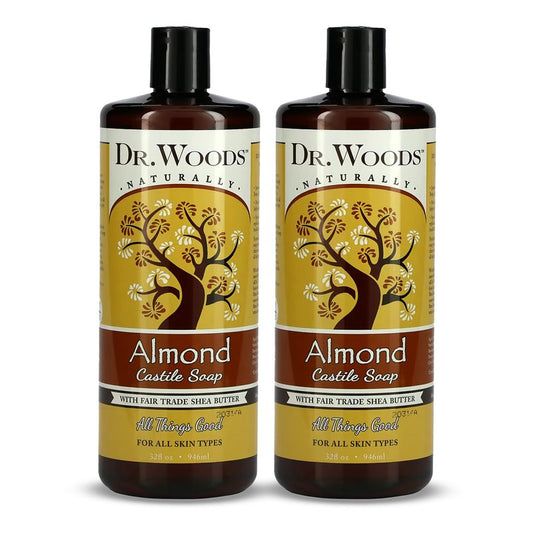 Dr. Woods Almond Liquid Castile Soap - Castile Soap with Pure Almond Oil, Body Wash for Men and Women, Organic Shea Butter, Natural Cleaner for Face, Hands, and Body - 32 Fl Oz, Pack of 2