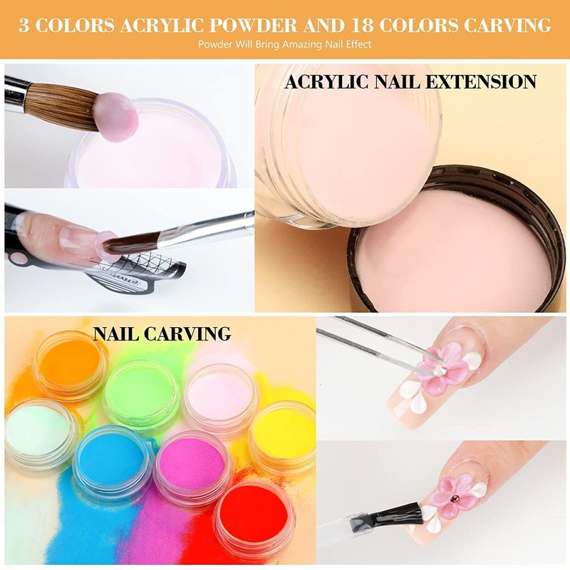 Morovan Acrylic Nail Kit - Professional Acrylic Nail Kits Set Acrylic Powder Set with Everything for Beginners Glitter Powder Acrylic Brush for Nail Art Extension