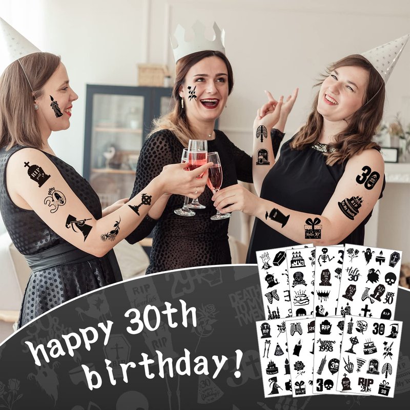 190 PCS Death to My 20s Decorations, Rip My Twenties Temporary Tattoos, Rip to My 20s Birthday Decorations for 30th Birthday Black Funeral Party for Women's and Man's Funny Thirtieth Birthday Party