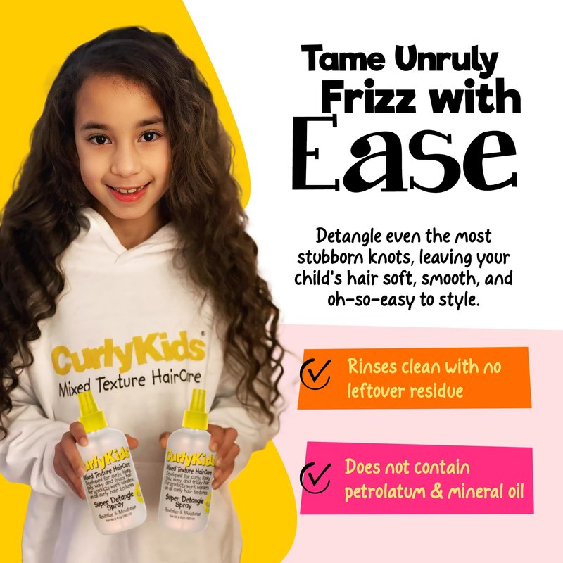 CurlyKids Super Detangle Spray Bundle with Hair Detangler Spray, Kids Shampoo, Conditioner, Gel & Creme for Curly, Frizzy, & Wavy Hair | Sulfate & Paraben-Free Formula to Detangle