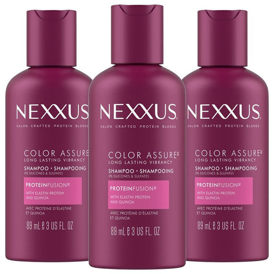 Nexxus Shampoo, Color Assure, Travel-Size 3-Pack – Replenishes and Extends Hair Color Vibrancy, 3 Oz Ea