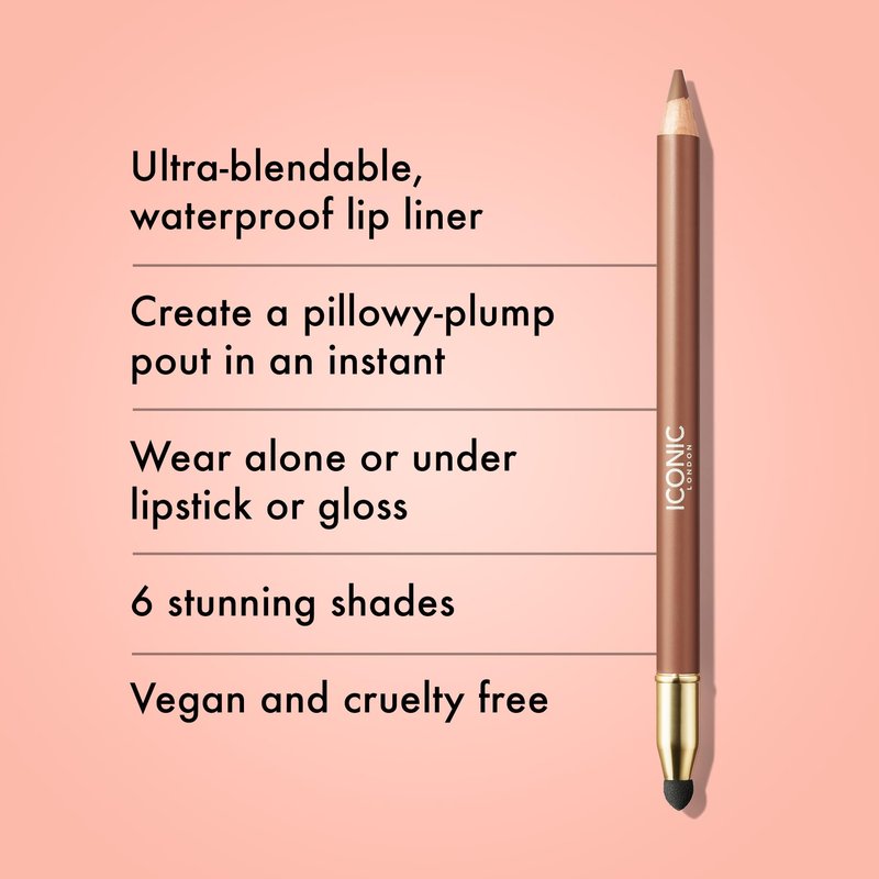ICONIC LONDON Fuller Pout Sculpting Lip Liner | Blendable, Dual Ended Lip Liner with Creamy Colour and Lip Sponge for Buffing, Cruelty-Free, Vegan Makeup (T.T.Y.N) 0.036 Oz