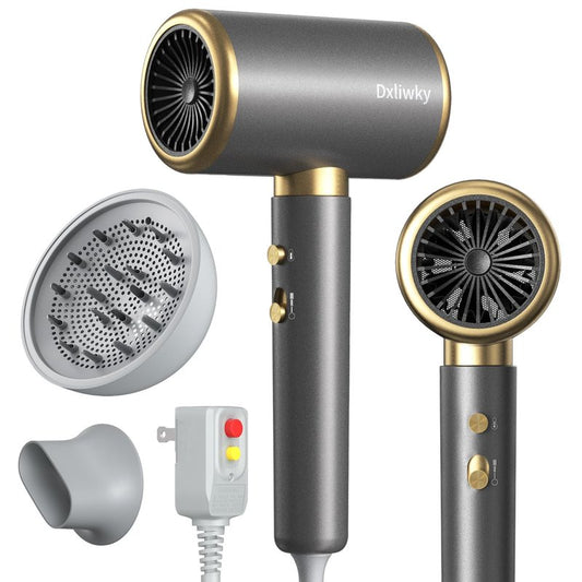 Dxliwky Ionic Hair Dryer with Diffuser and Concentrator, Powerful 1875W Fast-Drying Blow Dryer, Constant Temperature, Compact Lightweight Hair Dryer for Home Salon Travel (Silvery)