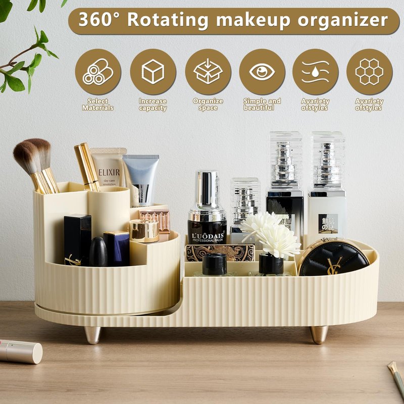 RUIQING New 360 Rotating Makeup Organizer - Large-Capacity Vanity Organizer, Stores Makeup Brushes and More, Keeps Countertop Clean and Tidy