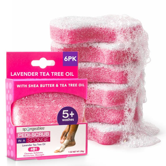 Spongables Pedi Scrub Foot Exfoliating 5+ Wash Travel Sponge, Lavender, 6 Count