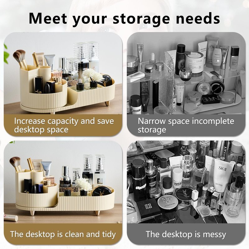 RUIQING New 360 Rotating Makeup Organizer - Large-Capacity Vanity Organizer, Stores Makeup Brushes and More, Keeps Countertop Clean and Tidy