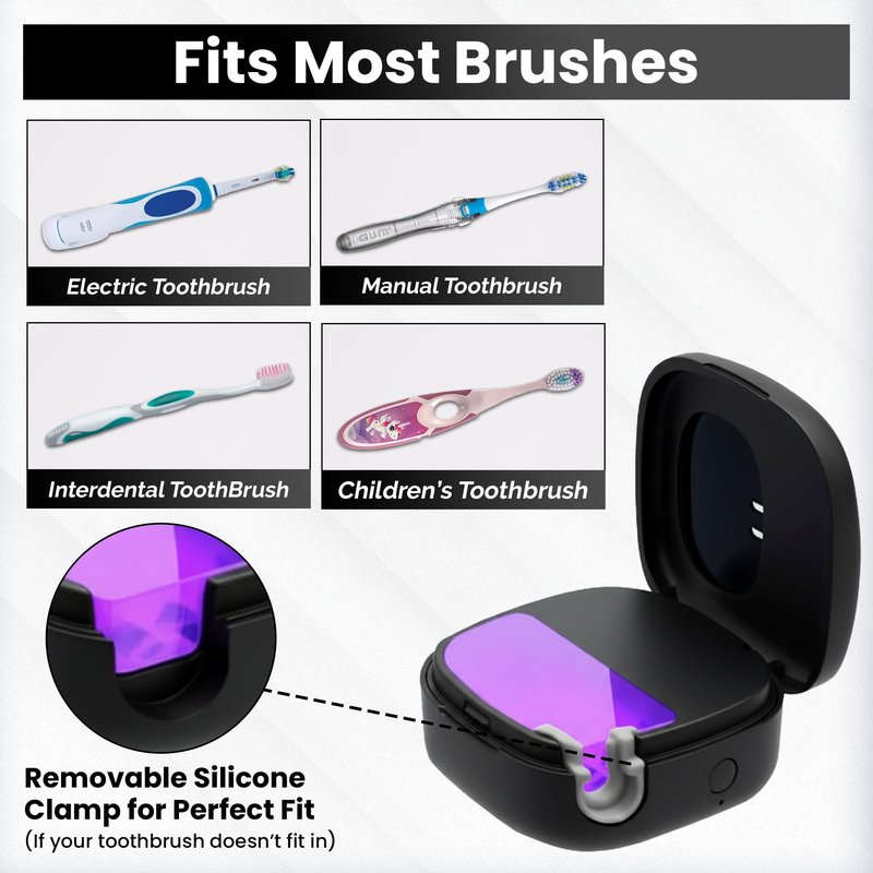 Portable UV Toothbrush Sanitizer Holder & Cleaner with UV Light & Magnetic Mounting - Rechargeable Toothbrush Sanitizer for Travel Cover, Wall Mounted UV Tooth Brush Sanitizer Holder Fits Most Brushes