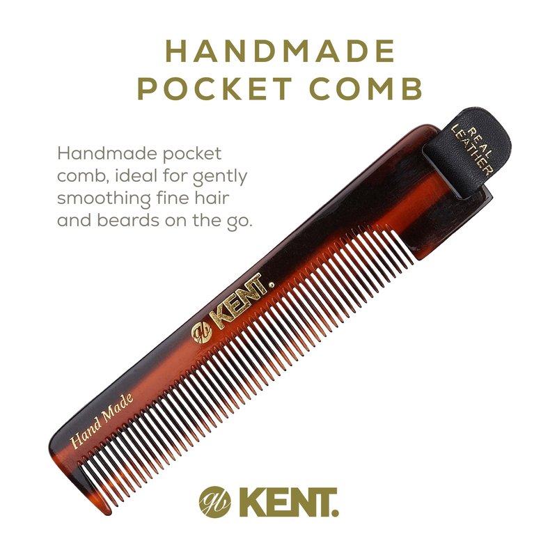 Kent NU22 Handmade Pocket Comb for Men, All Fine Tooth Hair Comb Straightener for Everyday Grooming Styling Hair, Beard and Mustache, Use Dry or with Balms, Saw Cut and Hand Polished, Made in England